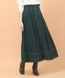 配色ステッチタックフレアースカート