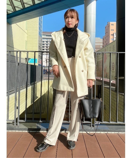 HONEYSUCKLE ROSE(ハニーサックルローズ)の「【HONEYSUCKLE ROSE】フードミドルコート(ダウンジャケット/コート・レディース・ネイビー/オフホワイト・M/L)」の3枚目の写真