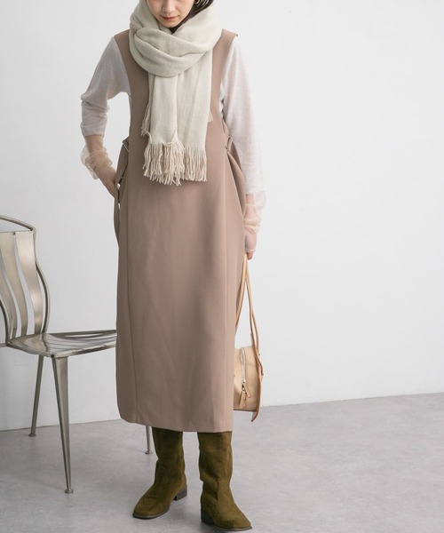 KBF（ケイビーエフ）の「サイドベルトVネックジャンパースカート（ワンピース・レディース・ブラック/アイボリー/モカ・ONE）」の15枚目の写真