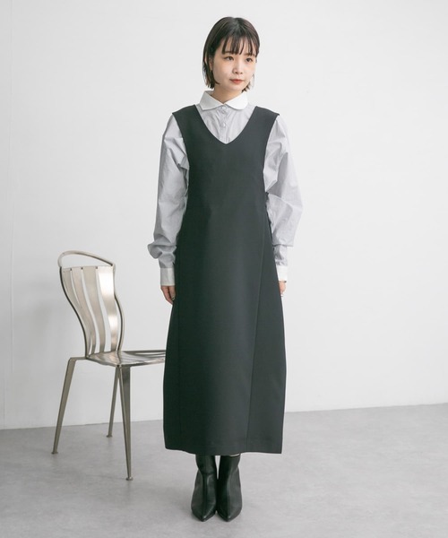 KBF（ケイビーエフ）の「サイドベルトVネックジャンパースカート（ワンピース・レディース・ブラック/アイボリー/モカ・ONE）」の5枚目の写真