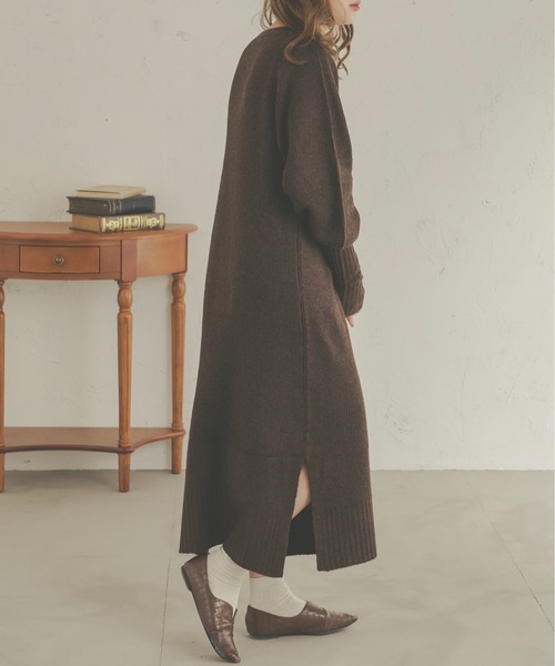 Ambre Neige（アンブルネージュ）の「着心地抜群◎ ロングカフスメランジニットワンピース／【WEB/EC限定商品】（ワンピース・レディース・ライトベージュ/ダークブラウン/ベージュ・FREE）」の15枚目の写真