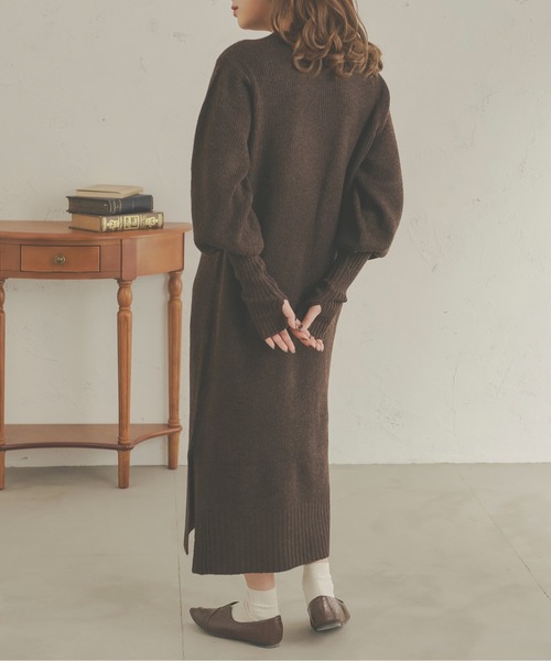 Ambre Neige（アンブルネージュ）の「着心地抜群◎ ロングカフスメランジニットワンピース／【WEB/EC限定商品】（ワンピース・レディース・ライトベージュ/ダークブラウン/ベージュ・FREE）」の16枚目の写真