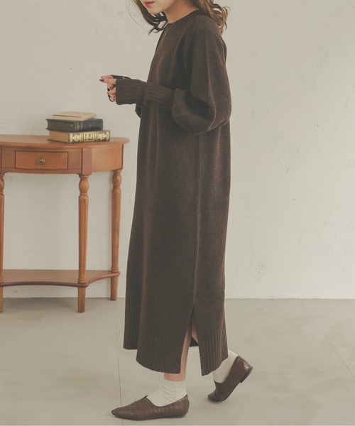 Ambre Neige（アンブルネージュ）の「着心地抜群◎ ロングカフスメランジニットワンピース／【WEB/EC限定商品】（ワンピース・レディース・ライトベージュ/ダークブラウン/ベージュ・FREE）」の13枚目の写真