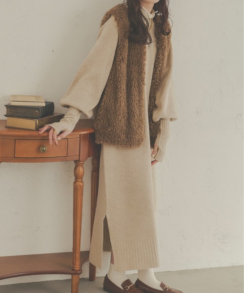 Ambre Neige（アンブルネージュ）の「着心地抜群◎ ロングカフスメランジニットワンピース／【WEB/EC限定商品】（ワンピース・レディース・ライトベージュ/ダークブラウン/ベージュ・FREE）」の9枚目の写真