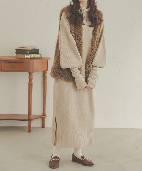 Ambre Neige（アンブルネージュ）の「着心地抜群◎ ロングカフスメランジニットワンピース／【WEB/EC限定商品】（ワンピース・レディース・ライトベージュ/ダークブラウン/ベージュ・FREE）」の10枚目の写真
