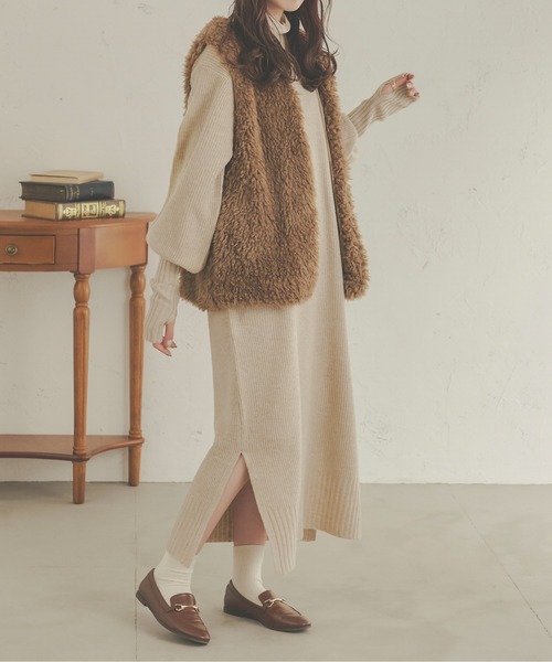 Ambre Neige（アンブルネージュ）の「着心地抜群◎ ロングカフスメランジニットワンピース／【WEB/EC限定商品】（ワンピース・レディース・ライトベージュ/ダークブラウン/ベージュ・FREE）」の11枚目の写真