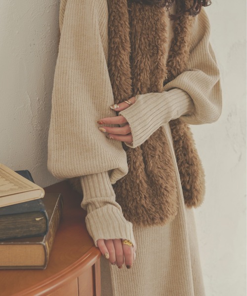Ambre Neige（アンブルネージュ）の「着心地抜群◎ ロングカフスメランジニットワンピース／【WEB/EC限定商品】（ワンピース・レディース・ライトベージュ/ダークブラウン/ベージュ・FREE）」の12枚目の写真