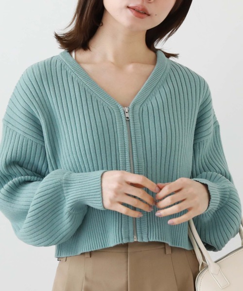 archives（アルシーヴ）の「フロントｚｉｐニットカーディガン（カーディガン/ボレロ・レディース・ブラック/オフホワイト/ブルー/パープル・MEDIUM）」の3枚目の写真