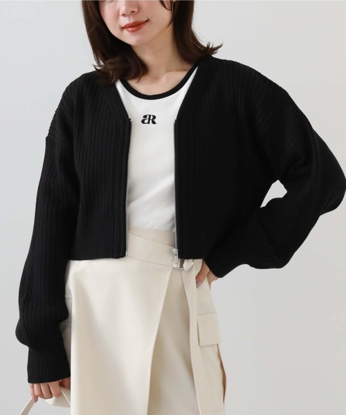 archives（アルシーヴ）の「フロントｚｉｐニットカーディガン（カーディガン/ボレロ・レディース・ブラック/オフホワイト/ブルー/パープル・MEDIUM）」の2枚目の写真
