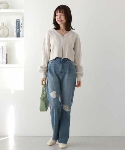 archives（アルシーヴ）の「フロントｚｉｐニットカーディガン（カーディガン/ボレロ・レディース・ブラック/オフホワイト/ブルー/パープル・MEDIUM）」の6枚目の写真