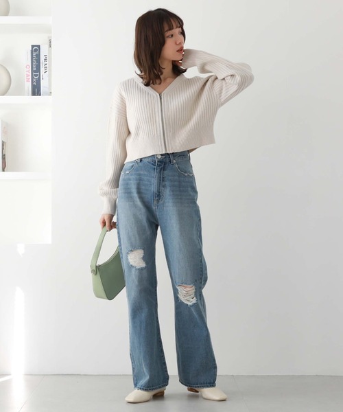 archives（アルシーヴ）の「フロントｚｉｐニットカーディガン（カーディガン/ボレロ・レディース・ブラック/オフホワイト/ブルー/パープル・MEDIUM）」の7枚目の写真