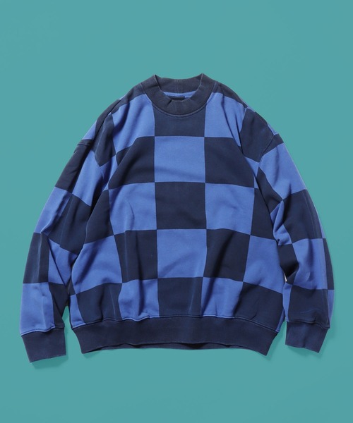 STUSSY(ステューシー)の「STUSSY/ステューシー BLUR CHECKER FLEECE MOCK NECK モックネック チェッカー スウェット オーバーサイズ チェック(スウェット・メンズ・サンドベージュ/インディゴブルー・S/XS/M)」の11枚目の写真
