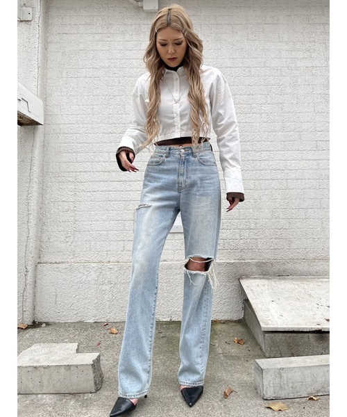 EGOIST（エゴイスト）の「EGストレートデニムパンツ（デニムパンツ・レディース・ライトブルー・SS/S/M）」の2枚目の写真