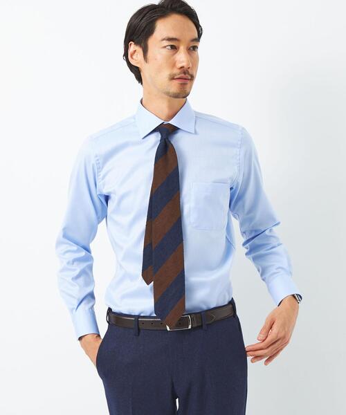 green label relaxing（グリーンレーベルリラクシング）の「コットン ヘリンボーン スリム ショートワイドカラー ドレスシャツ -イージーアイロン-（ビジネスシャツ・メンズ・ホワイト/ライトグレー/ライトブルー・40cm/43cm/38cm/39cm/42cm/41cm/37cm）」の3枚目の写真