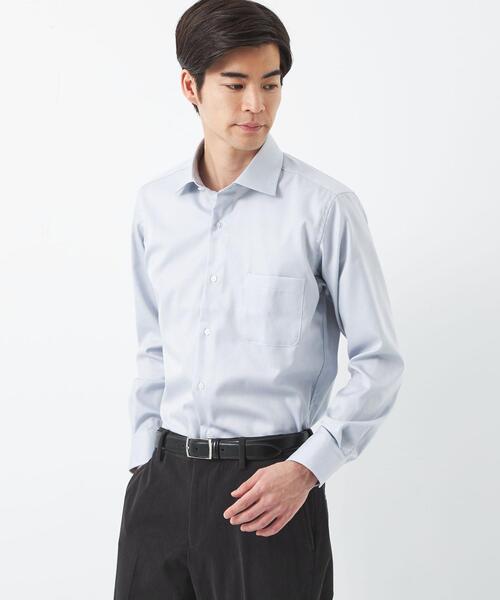 green label relaxing（グリーンレーベルリラクシング）の「コットン ヘリンボーン スリム ショートワイドカラー ドレスシャツ -イージーアイロン-（ビジネスシャツ・メンズ・ホワイト/ライトグレー/ライトブルー・40cm/43cm/38cm/39cm/42cm/41cm/37cm）」の12枚目の写真