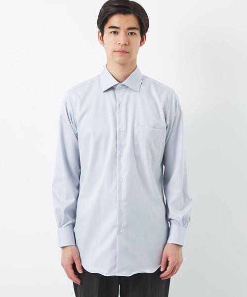green label relaxing（グリーンレーベルリラクシング）の「コットン ヘリンボーン スリム ショートワイドカラー ドレスシャツ -イージーアイロン-（ビジネスシャツ・メンズ・ホワイト/ライトグレー/ライトブルー・40cm/43cm/38cm/39cm/42cm/41cm/37cm）」の13枚目の写真