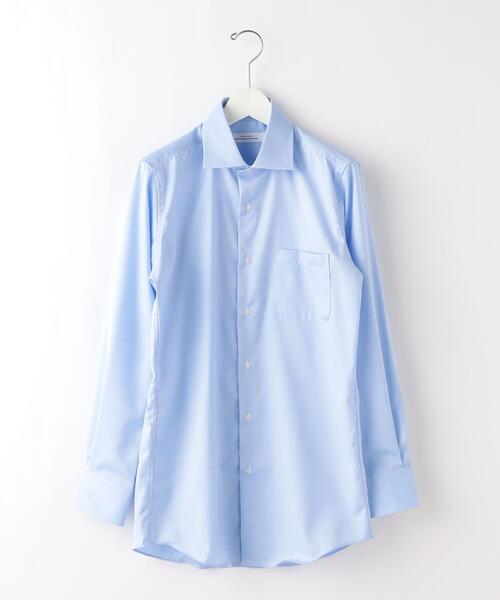 green label relaxing（グリーンレーベルリラクシング）の「コットン ヘリンボーン スリム ショートワイドカラー ドレスシャツ -イージーアイロン-（ビジネスシャツ・メンズ・ホワイト/ライトグレー/ライトブルー・40cm/43cm/38cm/39cm/42cm/41cm/37cm）」の7枚目の写真