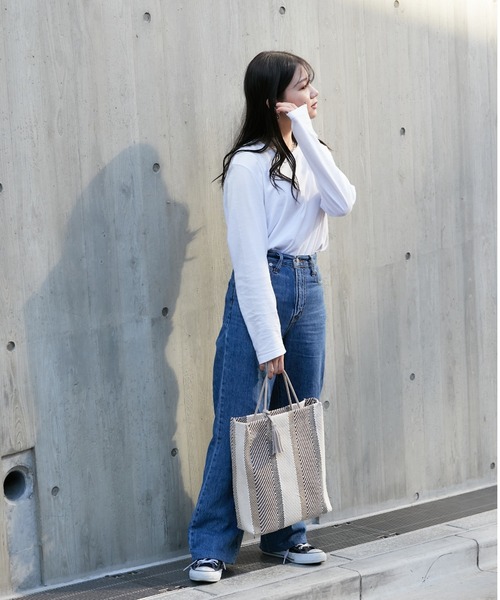 Actually(アクチュアリー)の「2wayストライプトート(トートバッグ・レディース・ブラック/ベージュ・フリー)」の13枚目の写真