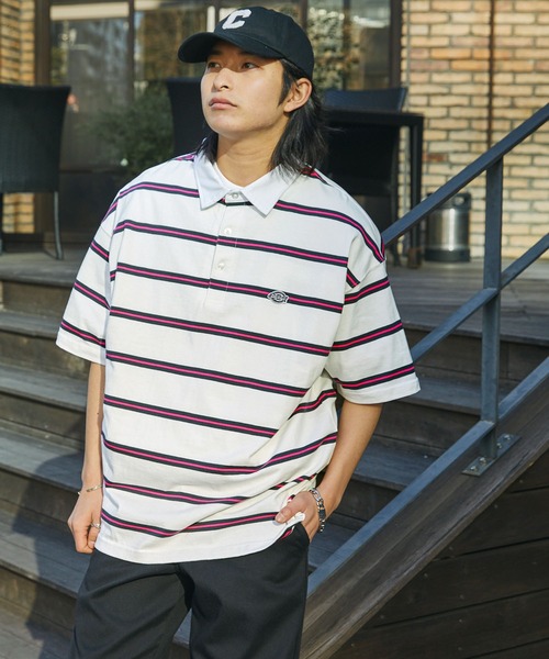 vintage ラガーシャツ　ロゴ刺繍 ビッグサイズ　イギリス製　カジュアル Dickies/ディッキーズ ロゴ刺繍オーバーサイズラガーシャツ MONO
