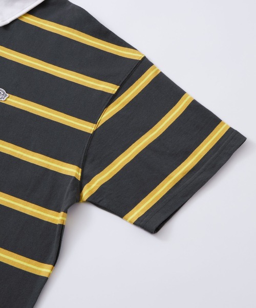 ミスターカートゥーン ボーンアンドレイズド ディッキーズ ラガーシャツ ボーダー Dickies/ディッキーズ ロゴ刺繍オーバーサイズラガーシャツ