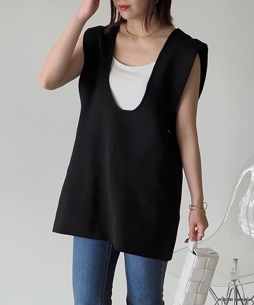 Riberry（リベリー）の「深Uネックニットベスト（ベスト・レディース・ベージュ/ブラック・MEDIUM）」の22枚目の写真