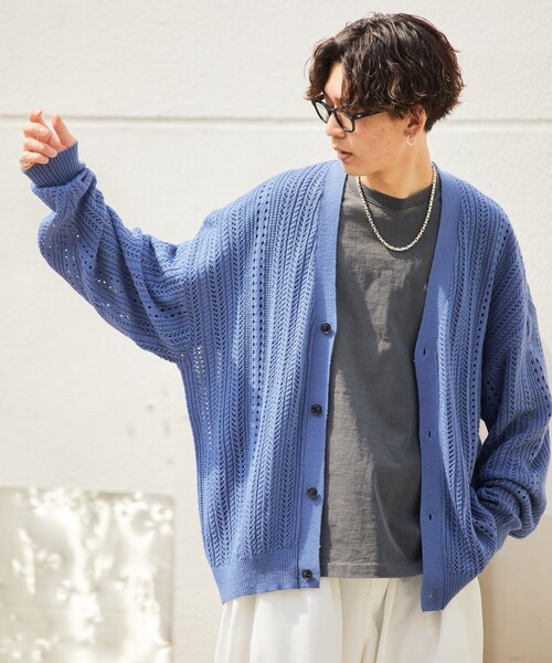 PUBLUX（パブリュクス）の「【23SS】【PUBLUX/パブリュクス】 クロシェ カーディガン/透かし編みオーバーサイズカーディガン/ユニセックス【WEB限定】（カーディガン/ボレロ・メンズ・ブラック/ベージュ/ブルー/グリーン・SMALL/MEDIUM/LARGE）」の4枚目の写真