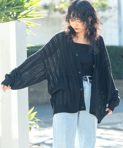 PUBLUX（パブリュクス）の「【23SS】【PUBLUX/パブリュクス】 クロシェ カーディガン/透かし編みオーバーサイズカーディガン/ユニセックス【WEB限定】（カーディガン/ボレロ・メンズ・ブラック/ベージュ/ブルー/グリーン・SMALL/MEDIUM/LARGE）」の5枚目の写真