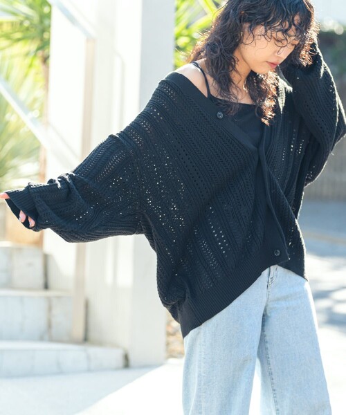 PUBLUX（パブリュクス）の「【23SS】【PUBLUX/パブリュクス】 クロシェ カーディガン/透かし編みオーバーサイズカーディガン/ユニセックス【WEB限定】（カーディガン/ボレロ・メンズ・ブラック/ベージュ/ブルー/グリーン・SMALL/MEDIUM/LARGE）」の10枚目の写真