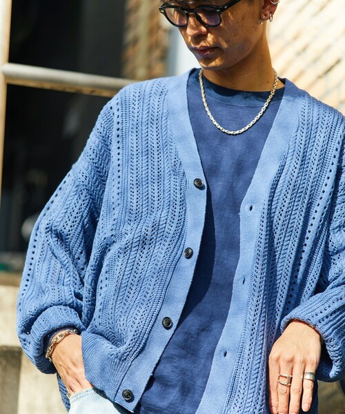 PUBLUX（パブリュクス）の「【23SS】【PUBLUX/パブリュクス】 クロシェ カーディガン/透かし編みオーバーサイズカーディガン/ユニセックス【WEB限定】（カーディガン/ボレロ・メンズ・ブラック/ベージュ/ブルー/グリーン・SMALL/MEDIUM/LARGE）」の16枚目の写真