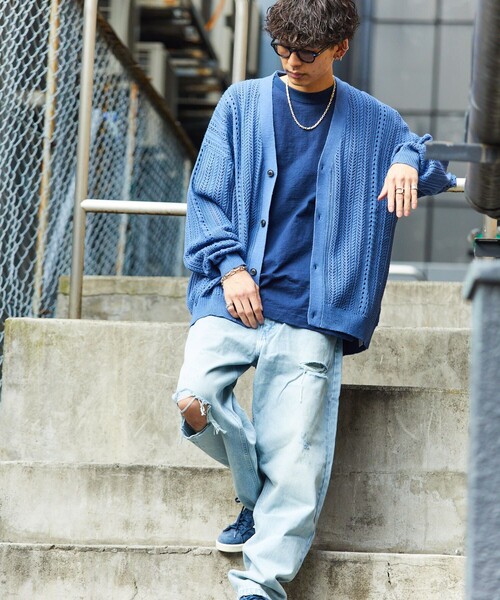 PUBLUX（パブリュクス）の「【23SS】【PUBLUX/パブリュクス】 クロシェ カーディガン/透かし編みオーバーサイズカーディガン/ユニセックス【WEB限定】（カーディガン/ボレロ・メンズ・ブラック/ベージュ/ブルー/グリーン・SMALL/MEDIUM/LARGE）」の7枚目の写真