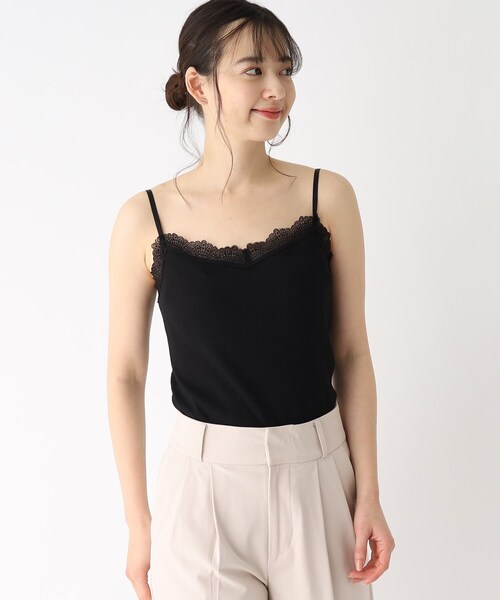 index（インデックス）の「丸胴編み レースキャミソール（タンクトップ・レディース・ブラック/ホワイト系/ライトブルー/ライトグレー系7・00）」の3枚目の写真