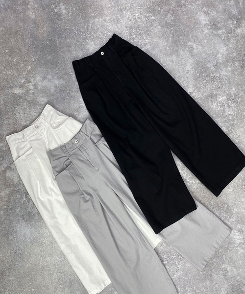 179/WG（イチナナキュウダブルジー）の「タックワイドパンツ／綿ツイル（その他パンツ・レディース・サックスブルー/ブラック/オフホワイト・MEDIUM）」の15枚目の写真