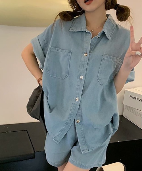 デニムシャツ＋ショートパンツ　セットアップ