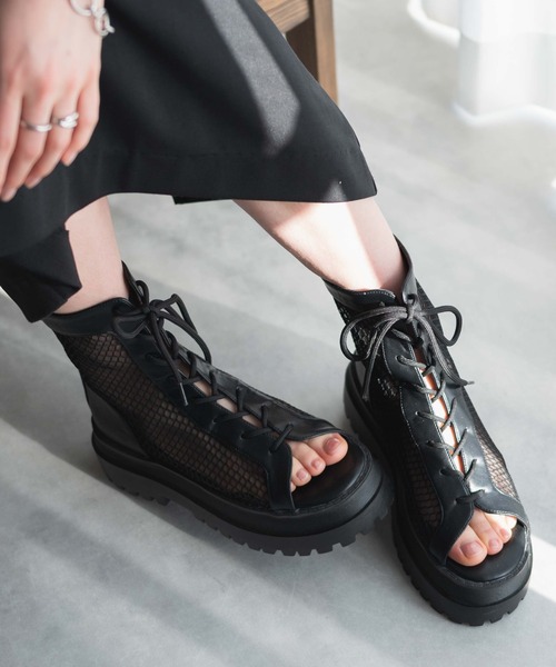 WEGO(ウィゴー)の「WEGO/レースアップブーツサンダル(サンダル・レディース・ブラック・MEDIUM/LARGE)」の10枚目の写真