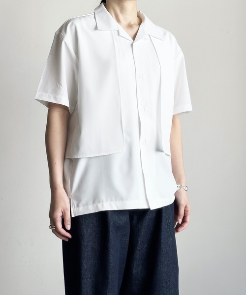 COMMON WARE(コモンウェアー)の「COMMONWARE:ポリエステルストレッチ フラシ トレンチ オープンカラー シャツS/S(シャツ/ブラウス・レディース・ホワイト/グレー/ブラック・L/XL/M)」の8枚目の写真