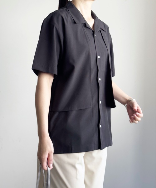 COMMON WARE(コモンウェアー)の「COMMONWARE:ポリエステルストレッチ フラシ トレンチ オープンカラー シャツS/S(シャツ/ブラウス・レディース・ホワイト/グレー/ブラック・L/XL/M)」の10枚目の写真