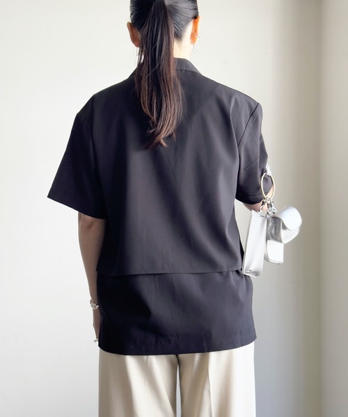 COMMON WARE(コモンウェアー)の「COMMONWARE:ポリエステルストレッチ フラシ トレンチ オープンカラー シャツS/S(シャツ/ブラウス・レディース・ホワイト/グレー/ブラック・L/XL/M)」の19枚目の写真