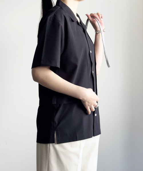 COMMON WARE(コモンウェアー)の「COMMONWARE:ポリエステルストレッチ フラシ トレンチ オープンカラー シャツS/S(シャツ/ブラウス・レディース・ホワイト/グレー/ブラック・L/XL/M)」の11枚目の写真