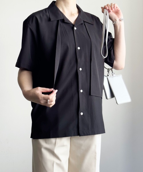 COMMON WARE(コモンウェアー)の「COMMONWARE:ポリエステルストレッチ フラシ トレンチ オープンカラー シャツS/S(シャツ/ブラウス・レディース・ホワイト/グレー/ブラック・L/XL/M)」の12枚目の写真
