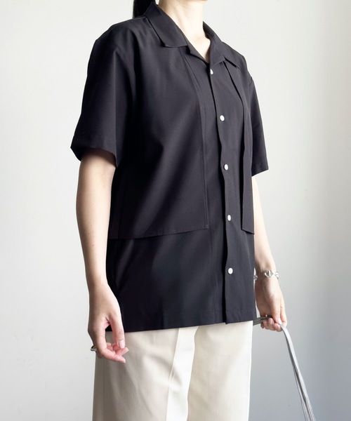 COMMON WARE(コモンウェアー)の「COMMONWARE:ポリエステルストレッチ フラシ トレンチ オープンカラー シャツS/S(シャツ/ブラウス・レディース・ホワイト/グレー/ブラック・L/XL/M)」の13枚目の写真