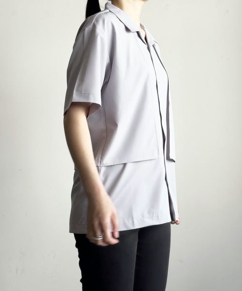 COMMON WARE(コモンウェアー)の「COMMONWARE:ポリエステルストレッチ フラシ トレンチ オープンカラー シャツS/S(シャツ/ブラウス・レディース・ホワイト/グレー/ブラック・L/XL/M)」の16枚目の写真
