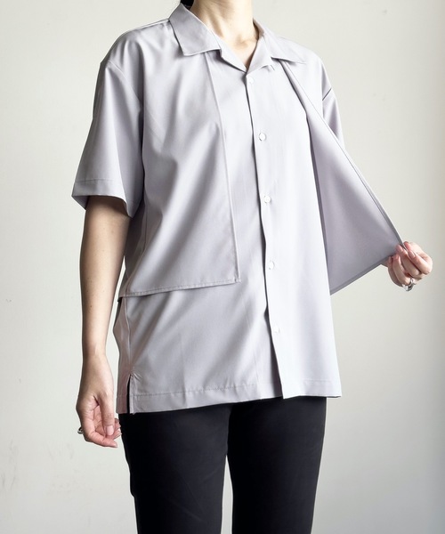 COMMON WARE(コモンウェアー)の「COMMONWARE:ポリエステルストレッチ フラシ トレンチ オープンカラー シャツS/S(シャツ/ブラウス・レディース・ホワイト/グレー/ブラック・L/XL/M)」の17枚目の写真