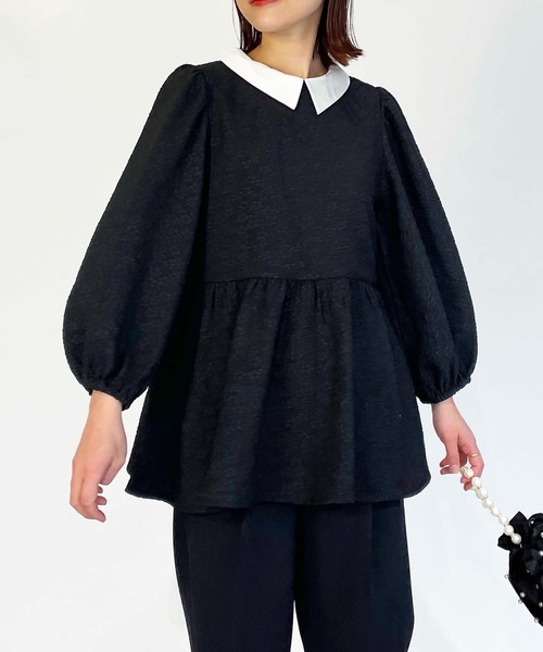 PICCIN(ピッチン)の「ジャガードクレリックペプラムブラウス(シャツ/ブラウス・レディース・ブラック・M)」の1枚目の写真