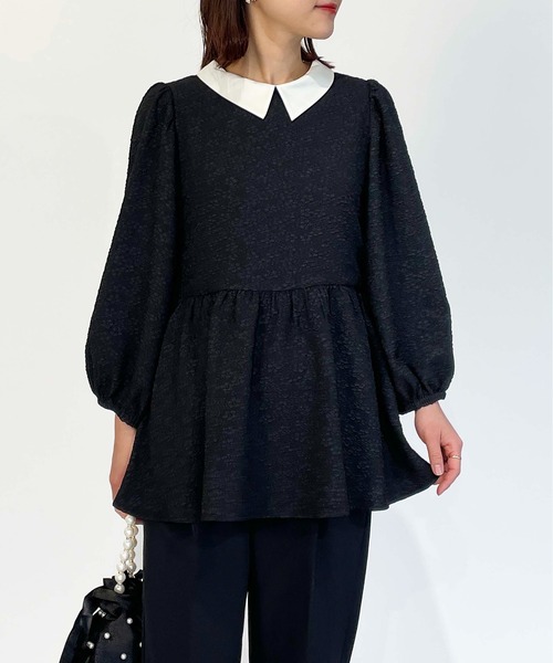 PICCIN(ピッチン)の「ジャガードクレリックペプラムブラウス(シャツ/ブラウス・レディース・ブラック・M)」の2枚目の写真