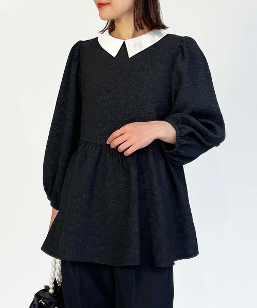 PICCIN(ピッチン)の「ジャガードクレリックペプラムブラウス(シャツ/ブラウス・レディース・ブラック・M)」の7枚目の写真
