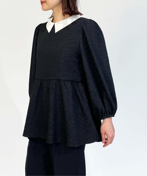 PICCIN(ピッチン)の「ジャガードクレリックペプラムブラウス(シャツ/ブラウス・レディース・ブラック・M)」の3枚目の写真