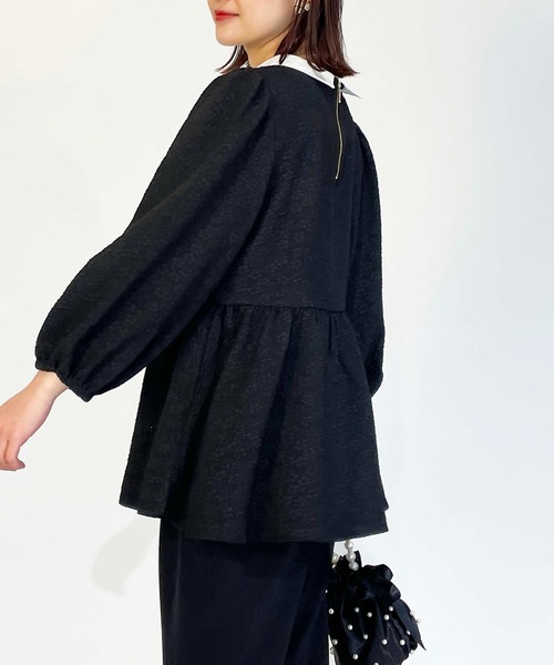 PICCIN(ピッチン)の「ジャガードクレリックペプラムブラウス(シャツ/ブラウス・レディース・ブラック・M)」の4枚目の写真