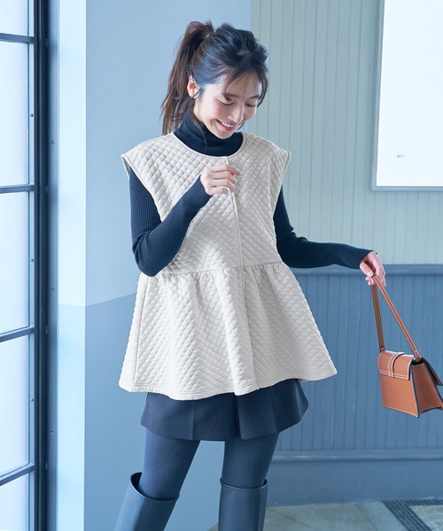 coca（coca）（コカ）の「＼新色追加／キルティングギャザーベスト（ベスト・レディース・ブラック/ライトベージュ/ベージュ・M/L）」の3枚目の写真