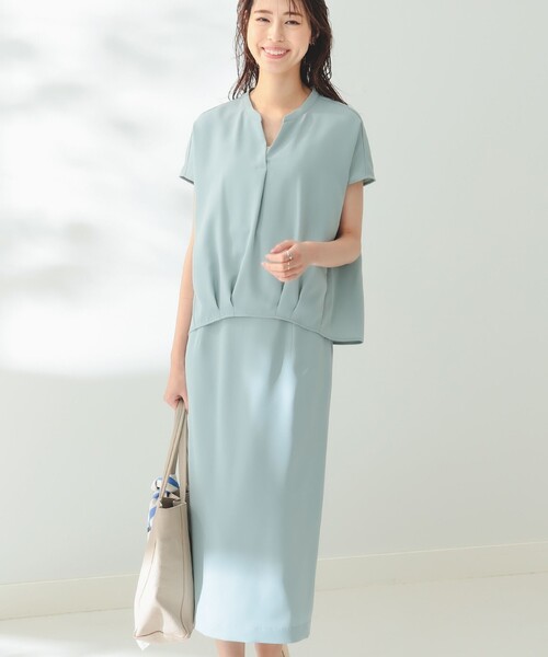 B:MING by BEAMS（ビーミングバイビームス）の「B:MING by BEAMS / フレンチスリーブ ブラウス & スカート セットアップ（セットアップ・レディース・ミント/ホワイト×グレー/ブラック・SMALL/MEDIUM）」の3枚目の写真