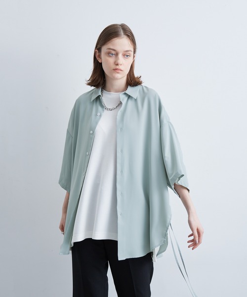 JUNRED（ジュンレッド）の「スリットコードハーフスリーブシャツ（シャツ/ブラウス・メンズ・ミント/ホワイト/ブラック・S/M/L）」の3枚目の写真